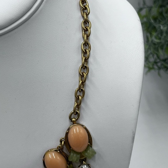 J Crew Peach Blush & Sage Green and Crystal and metal Statement Bib Necklace - Picture 6 of 16